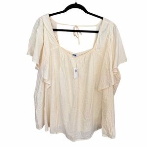 Old Navy Ivory Cream Flutter Short Sleeve Blouse Linen Blend Size 4X New